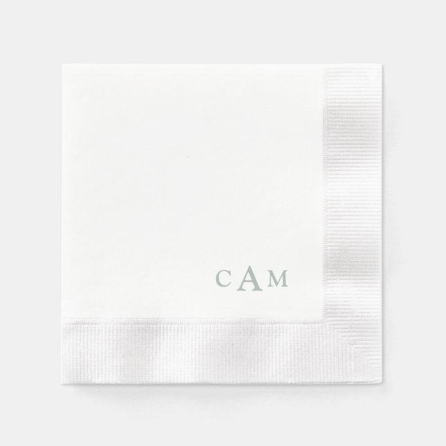 Einfache Sage Monogram II Hochzeitcocktail Napkins Serviette (Vorderseite)