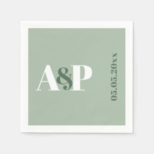 Einfache Sagegrüne Monogramm-Typografie-Hochzeit Serviette
