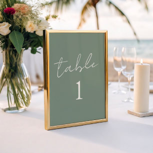 Einfache Salbeigrüne Hochzeit  Tischnummer