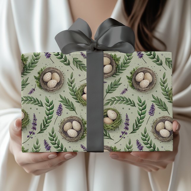 Einfache Salbeigrüne Ostereier Lavendel-Nest Geschenkpapier (Von Creator hochgeladen)