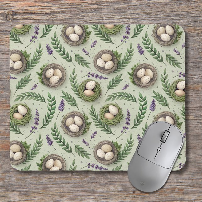 Einfache Salbeigrüne Ostereier Lavendel-Nest Mousepad (Von Creator hochgeladen)
