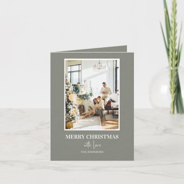 Einfache Salbeigrüne Weihnachtsfoto Feiertagskarte (Vorderseite)
