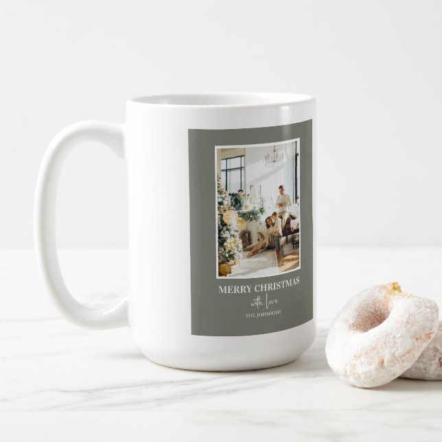 Einfache Salbeigrüne Weihnachtsfoto Kaffeetasse (Mit Donut)