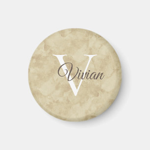 Einfache Sandy Beige Aquarellfarben Monogram Name  Magnet
