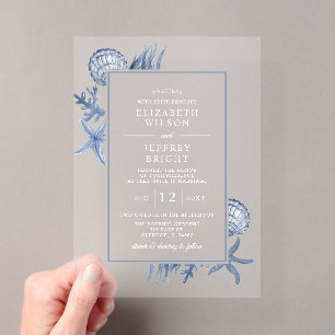 Einfache Sandy Seashells Strandhochzeit Acryleinladungen