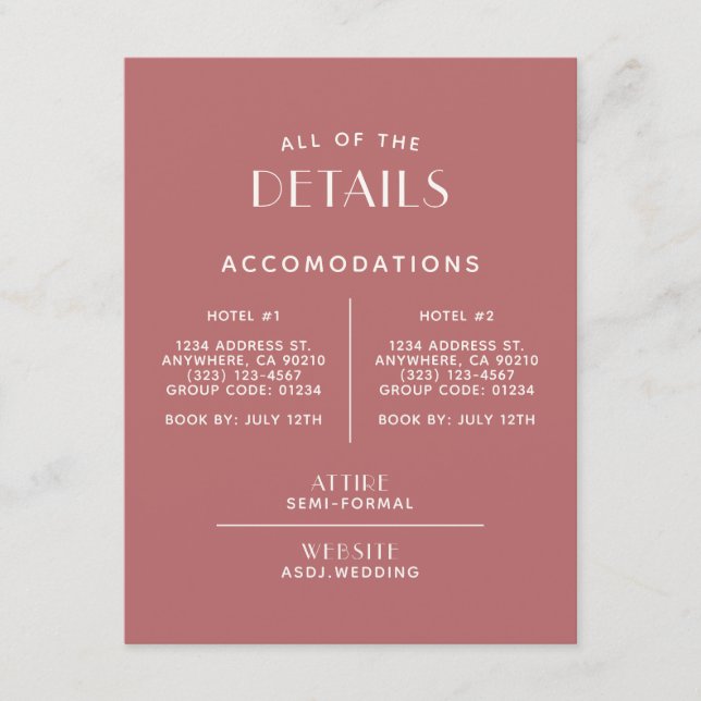 Einfache + Saubere Minimale Hochzeitsdetails Begleitkarte (Vorderseite)