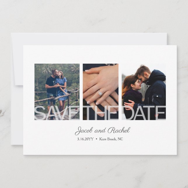 Einfache Save the Date 3 Foto Hochzeit Verlobung (Vorderseite)