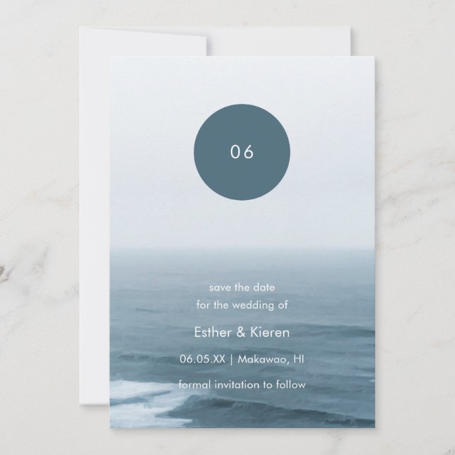 Einfache Save the Date Blue Ocean Beach Hochzeit (Vorderseite)
