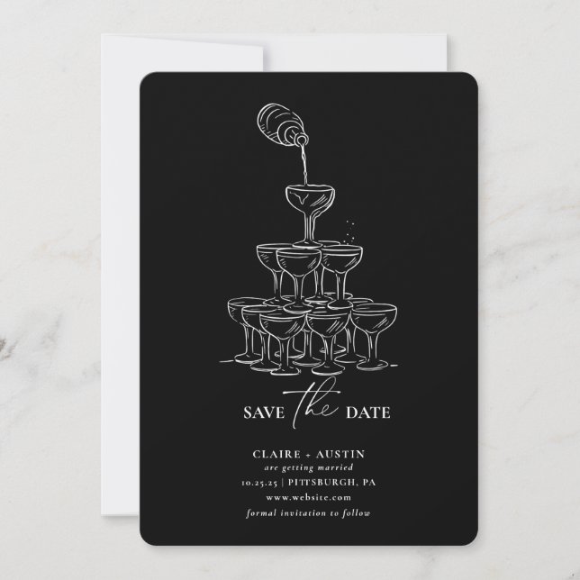 Einfache Save the Date Champagner Tower Card Einladung (Vorderseite)