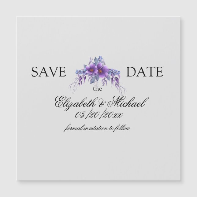 Einfache, Save the Date Lila Magnetkarte (Vorderseite)