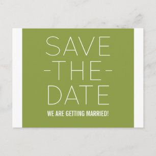Einfache Save the Date Postkarte, Olive Green Ankündigungspostkarte