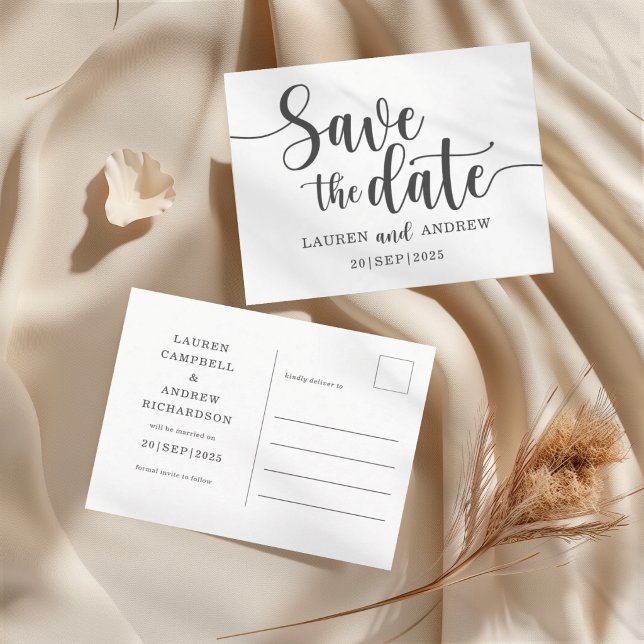 Einfache Save the Date-Schwarz-Weiß-Hochzeit Postkarte (Von Creator hochgeladen)