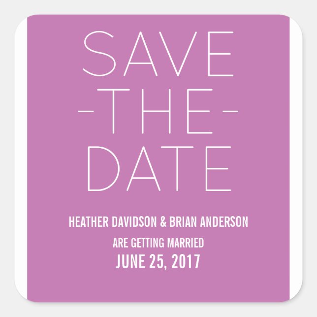 Einfache Save the Date Sticker, Fuchsia Quadratischer Aufkleber (Vorderseite)
