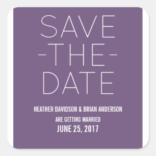 Einfache Save the Date Stickers, Lila Quadratischer Aufkleber