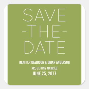 Einfache Save the Date Stickers, Olive Green Quadratischer Aufkleber