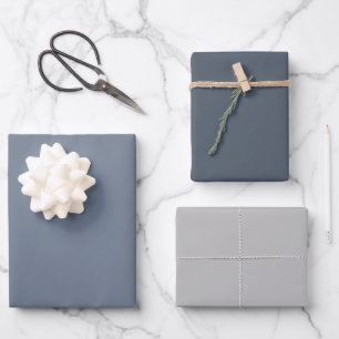 Einfache Schiefer Marengo Mittelgrau Töne 3 Nuance Geschenkpapier Set