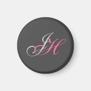 Einfache Schlichte, grau-rosa Monogramm Magnet