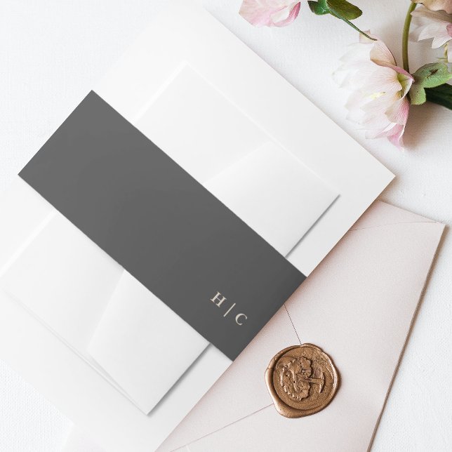 Einfache Schlichte Hochzeit von Holzkohle Einladungsbanderole (Von Creator hochgeladen)