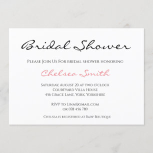Einfache Schlichte Kalligrafie Bridal Dusche Einla Einladung