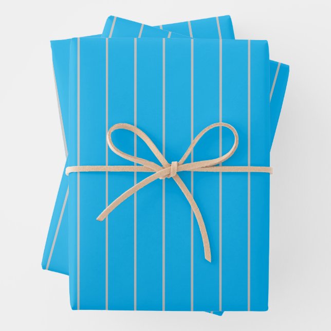 Einfache Schlichte Linien Sky Blue und Grau Muster Geschenkpapier Set (Beispiel)