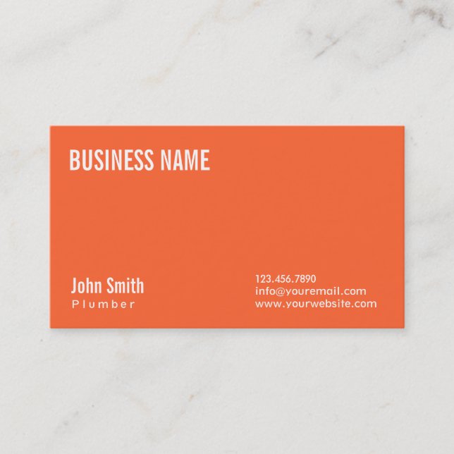 Einfache Schlichte Orange Plumbing Business Card Visitenkarte (Vorderseite)
