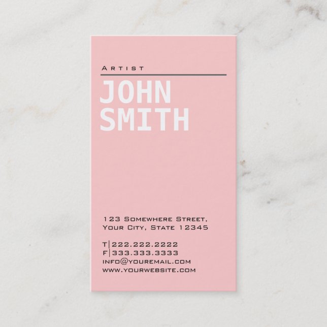 Einfache Schlichte Pink Artist Business Card Visitenkarte (Vorderseite)