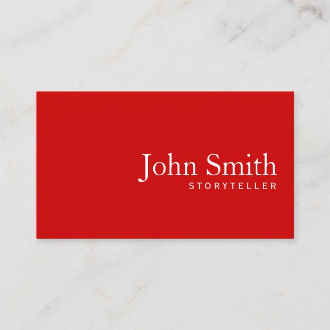 Einfache Schlichte Red Storyteller Business Card Visitenkarte (Vorderseite)