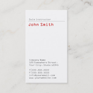 Einfache Schlichte Swim Instructor Business Card Visitenkarte