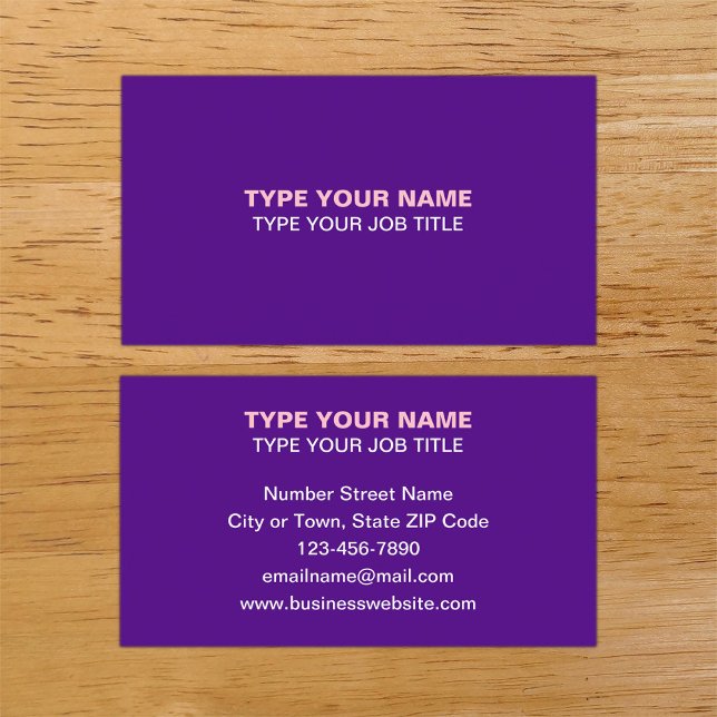 Einfache Schlichte Texte Design Lila Rufkarte Telefonnummerkarte (Plain texts design purple calling card.)