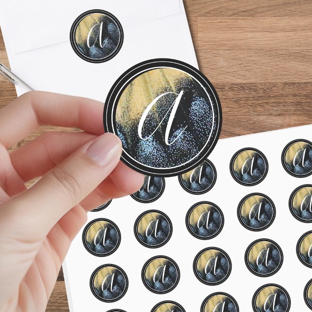 Einfache Schmetterlingswelle Gelb und Blau Runder Aufkleber (Von Creator hochgeladen)