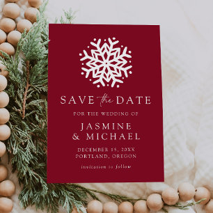 Einfache Schneeflocke Burgund Save The Date