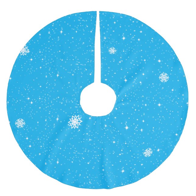 Einfache Schneeflocken auf BLAU Polyester Weihnachtsbaumdecke (Vorderseite)