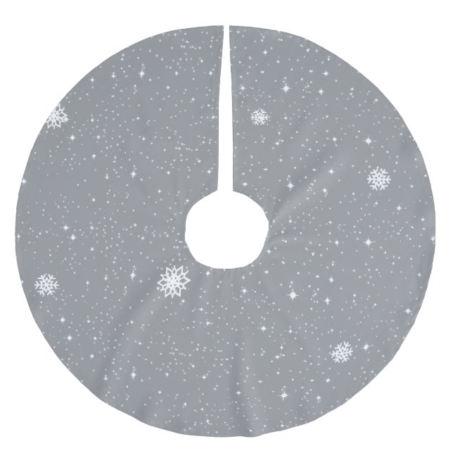 Einfache Schneeflocken auf GRAU Polyester Weihnachtsbaumdecke (Vorderseite)