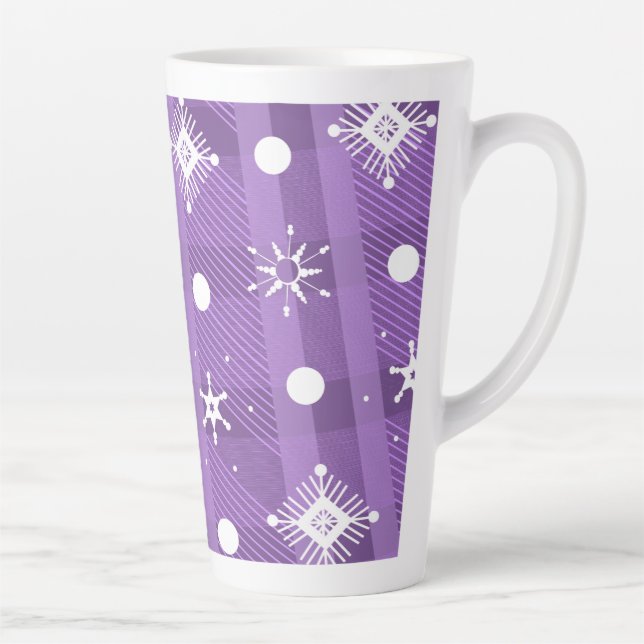 Einfache Schneeflocken Lila Kariertes Muster Milchtasse (Rechts)