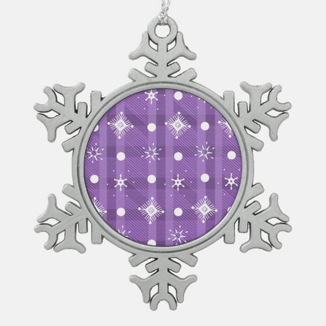 Einfache Schneeflocken Lila Kariertes Muster Zinn-Ornament (Vorderseite)