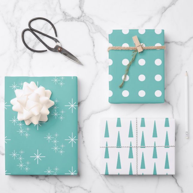 Einfache Schneeflocken Trendy Aquamarine Weihnacht Geschenkpapier Set (Vorderseite)