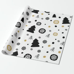 Einfache Schneeflocken und Bäume - Urlaubspapier Geschenkpapier