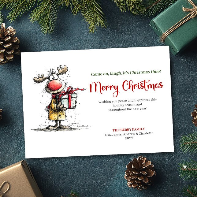 Einfache schräge Rentier-Weihnachtskarte Feiertagskarte (Simple Quirky Reindeer Merry Christmas Card)
