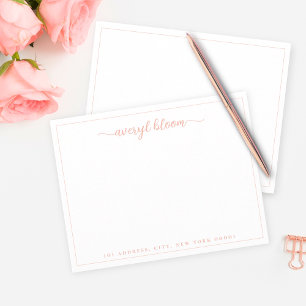 Einfache Schreibkoralle Blush Personalisiert Stati Mitteilungskarte