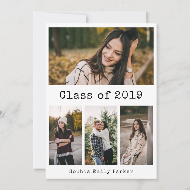 Einfache Schreibmaschine | Graduierungspartei 4 Fo Einladung (Vorderseite)