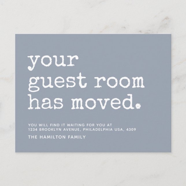 Einfache Schreibmaschine Ihr Gästezimmer hat sich  Ankündigungspostkarte (Vorderseite)