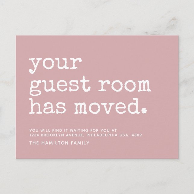 Einfache Schreibmaschine Ihr Gästezimmer hat sich  Ankündigungspostkarte (Vorderseite)