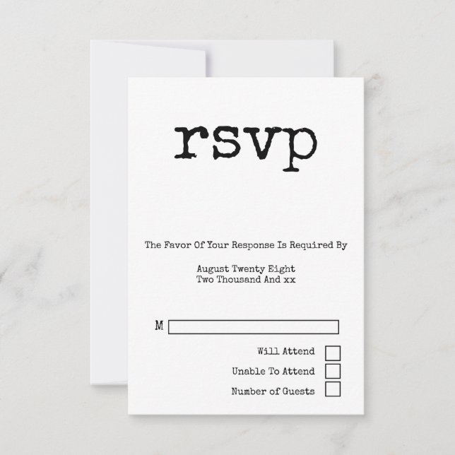 Einfache SchreibmaschinenTypografie Minimalistisch RSVP Karte (Vorderseite)
