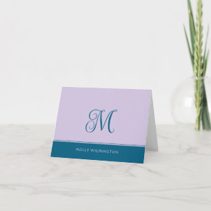 Einfache Schrift Monogramm Lila und Blau Notizkart Dankeskarte