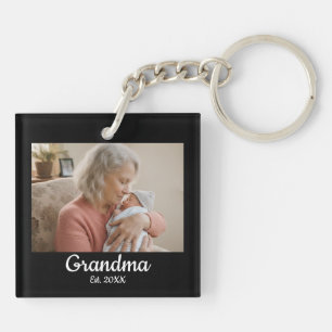 Einfache Schrift Oma Est. Foto Jahr Schwarz Schlüsselanhänger
