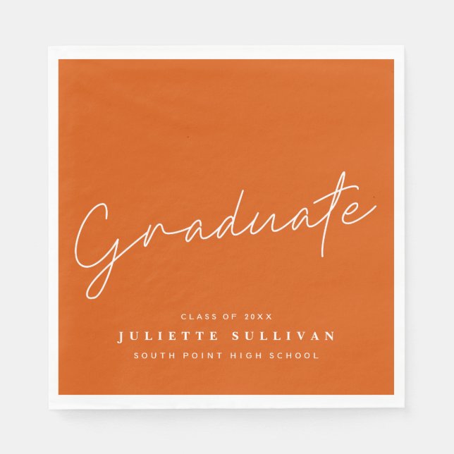 Einfache Schrift Orange Abschlussfeier Serviette (Vorderseite)