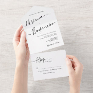 Einfache Schrifttypografie Schwarz-weiß Hochzeit A All In One Einladung