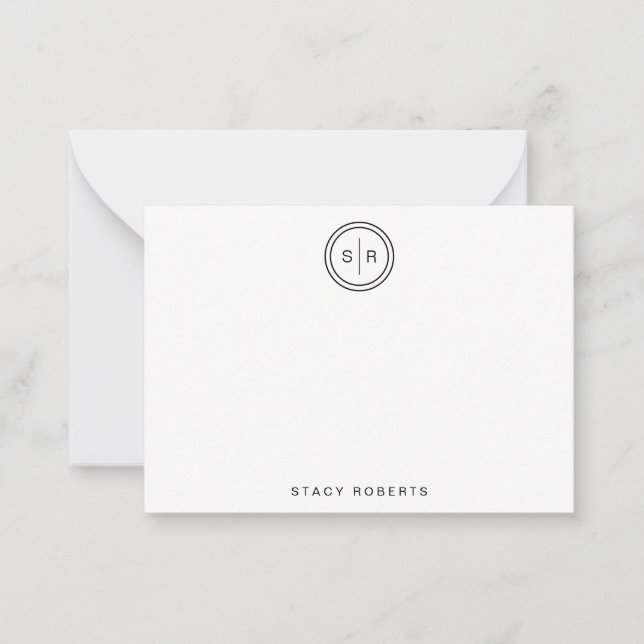 Einfache Schwarz-2-Anfangskreis Mit Monogramm Mitteilungskarte (Vorderseite)