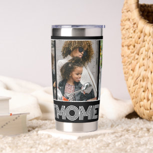 Einfache Schwarz Beste Mama je 3 FotoCollage indiv Thermobecher