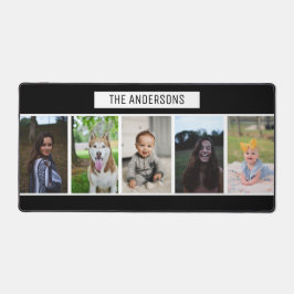 Einfache Schwarz Custom Familie fünf FotoCollage Schreibtischunterlage